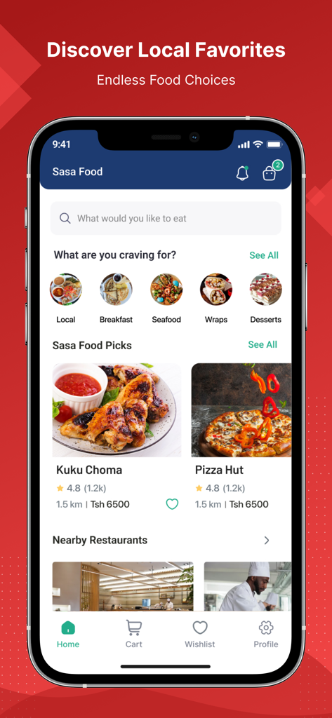 Sasa Food - Sasa Food app home screen showing local food categories and restaurant recommendations