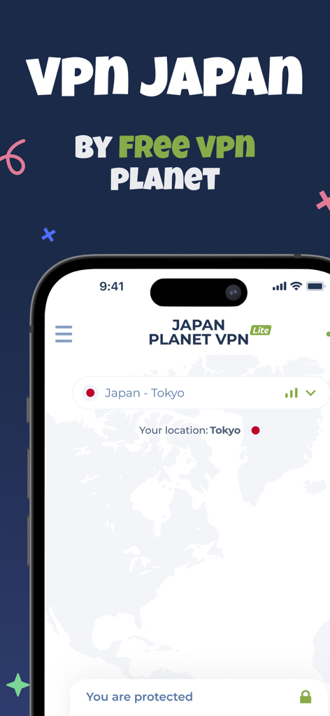 Interfaz de la aplicación Japan VPN que muestra una conexión segura a un servidor en Tokio