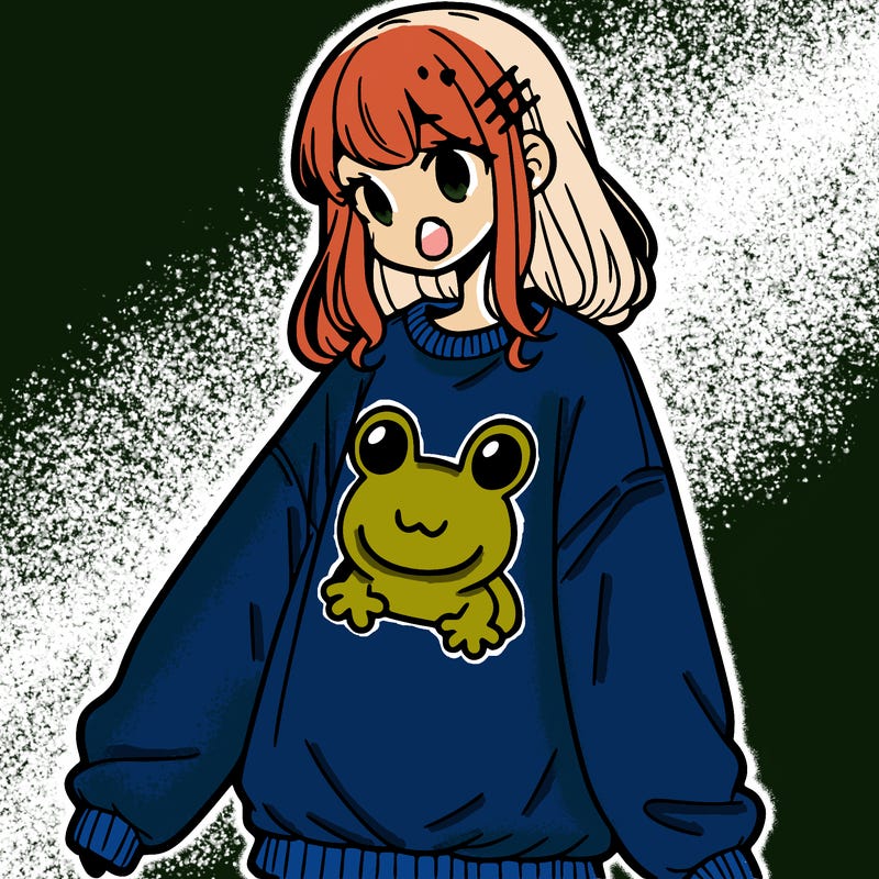 girl wearing frogging sweatshirt