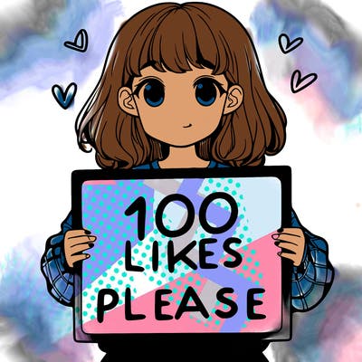 a girl holding a sign saying 100 likes please
