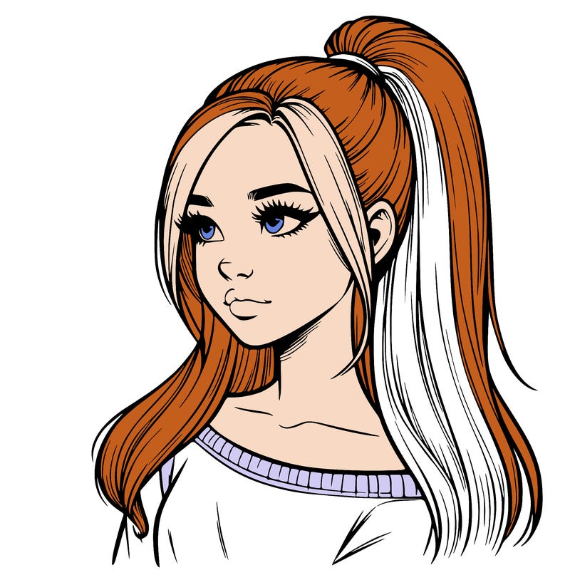 realistic girl with a high ponytail