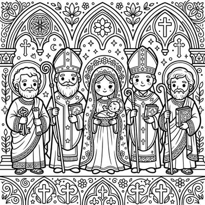 Bring a touch of adorable charm to sacred art with this Kawaii Cathedral Statues coloring page. Perfect for those who love cute characters and historical religious themes.