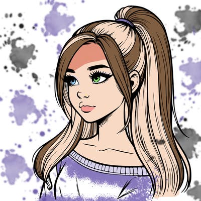 realistic girl with a high ponytail