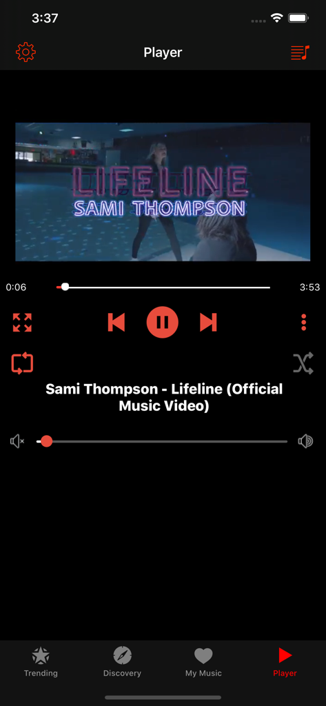 iPlay Tube - Video Music Play - Interface of iPlay Tube app playing a music video with playback controls