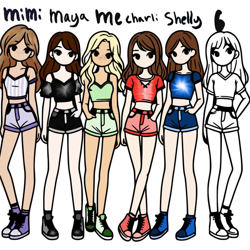 a group of girls wearing crop tops and shorts