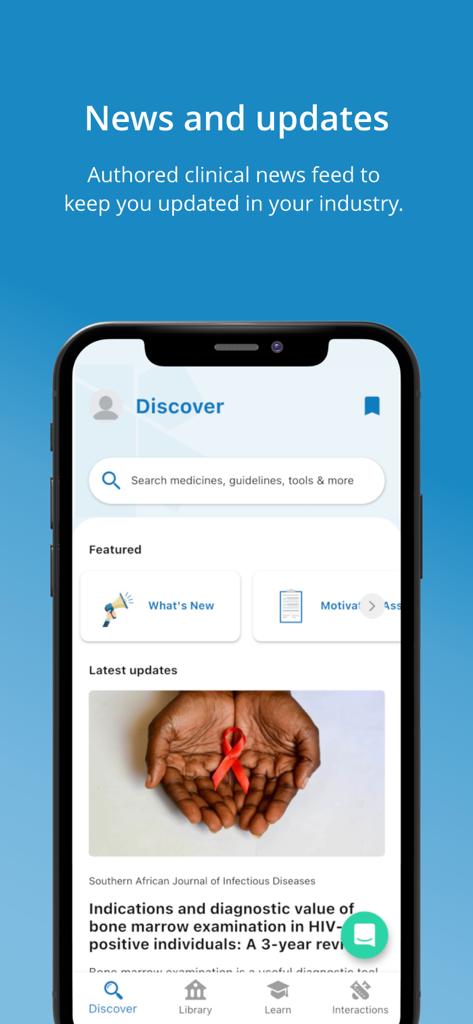 EMGuidance app interface showing medical news and clinical updates for healthcare professionals.