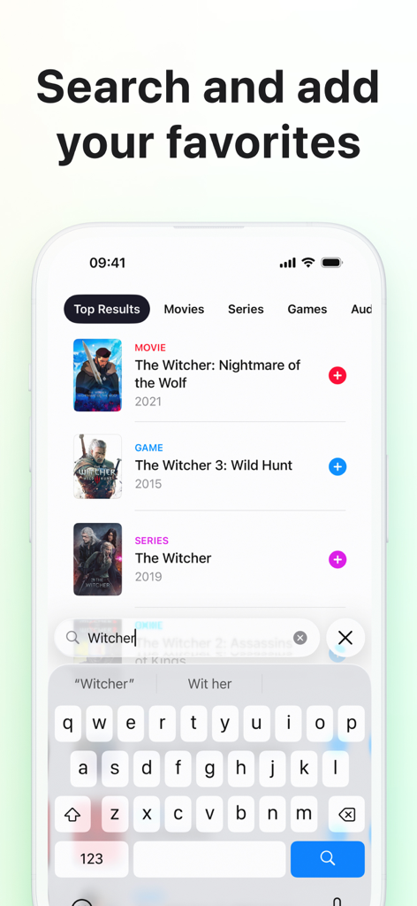 Search interface of Sequel app displaying media results for movies series and games