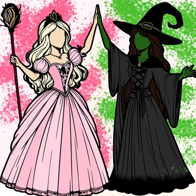 detailed realistic split of a princess and a witch
