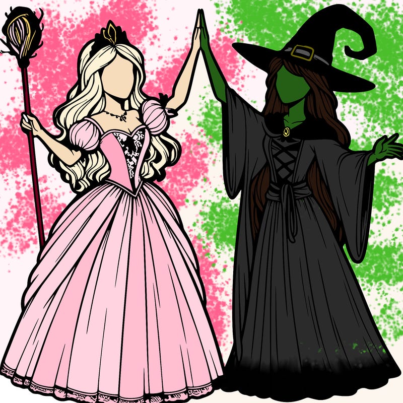 detailed realistic split of a princess and a witch