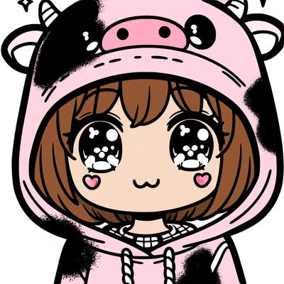 kawaii girl with cow hoodie