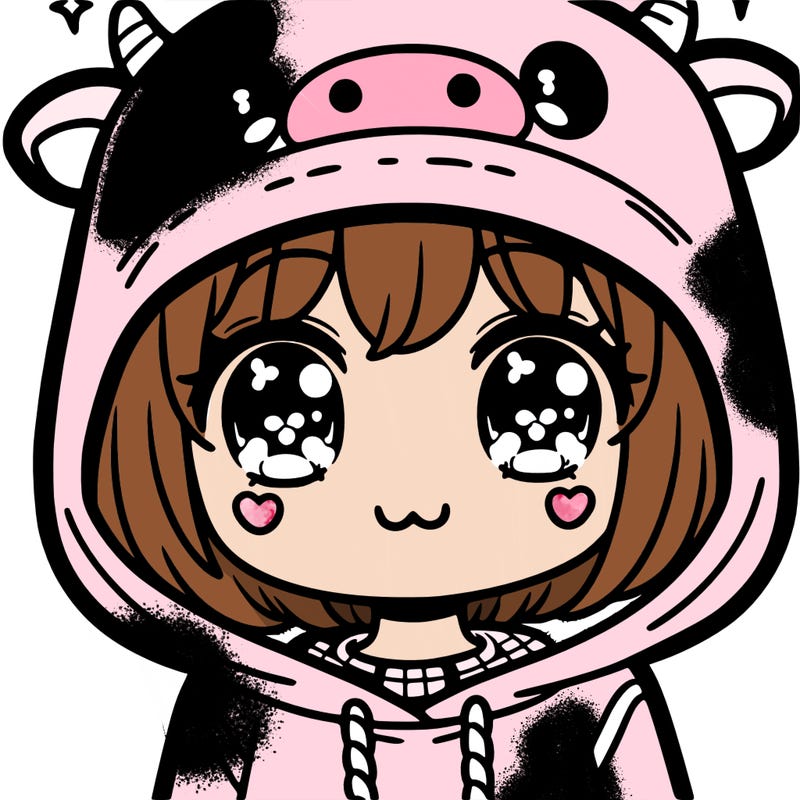 kawaii girl with cow hoodie