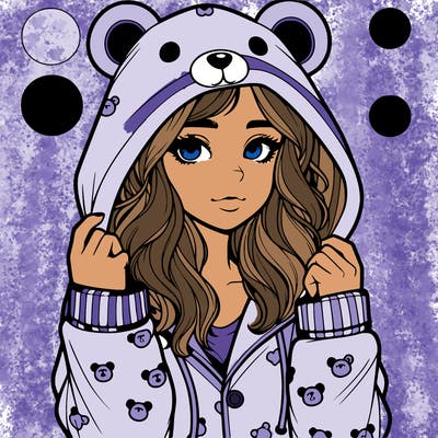 realistic girl in a animal pjs hoodie
