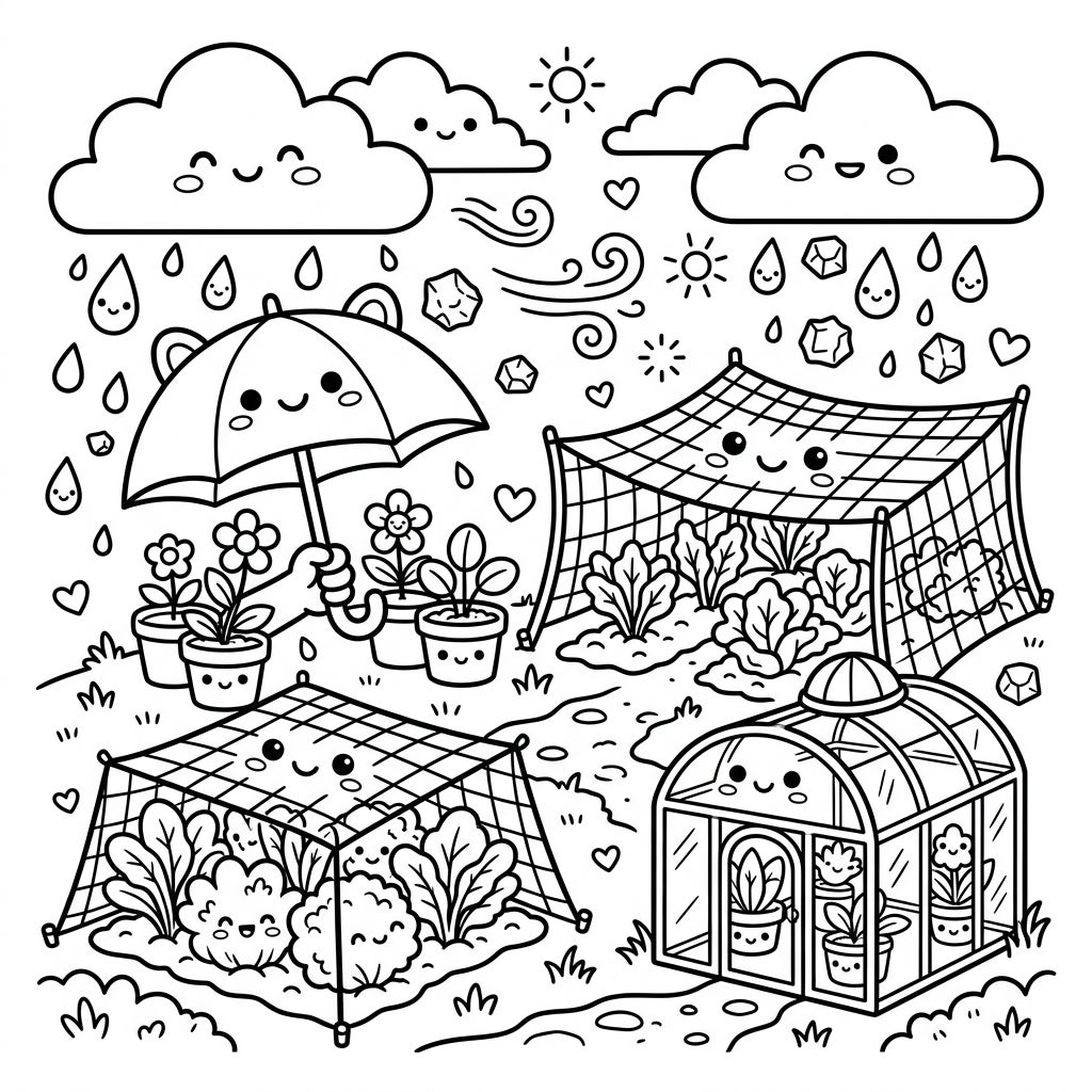 Kawaii Hail Protection Coloring Page - Free Printable — Color Pop