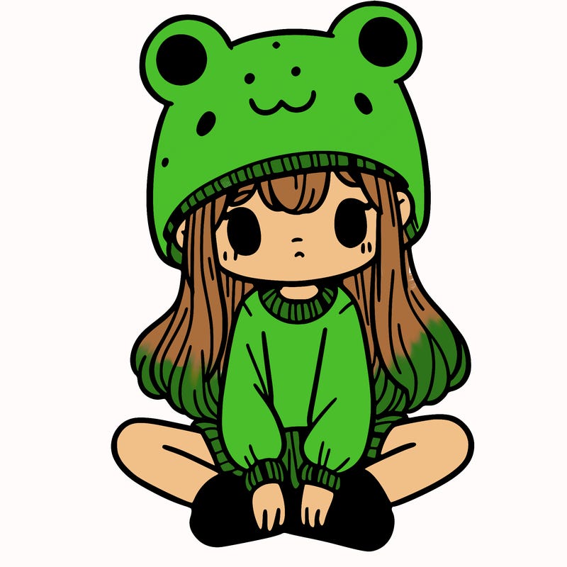a girl wearing a frog hat and some frog socks