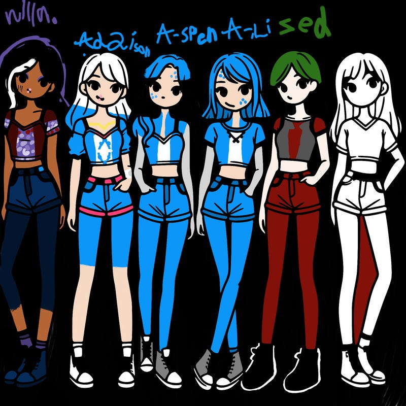 a group of girls wearing crop tops and shorts