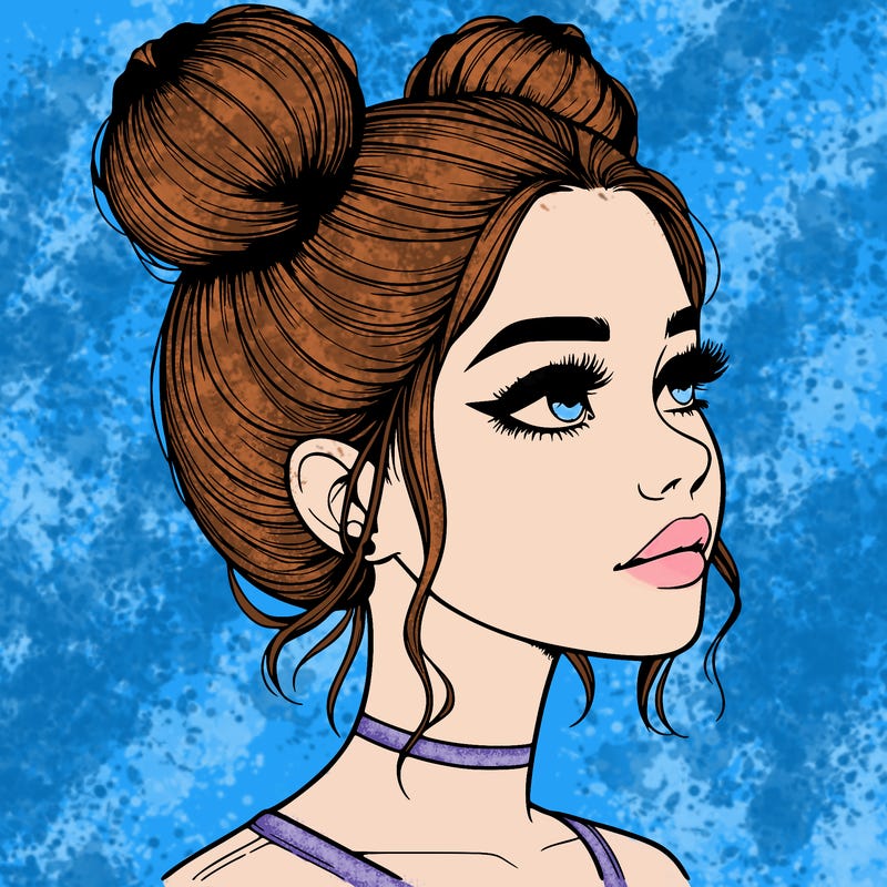 realistic girl with buns on the top of her head