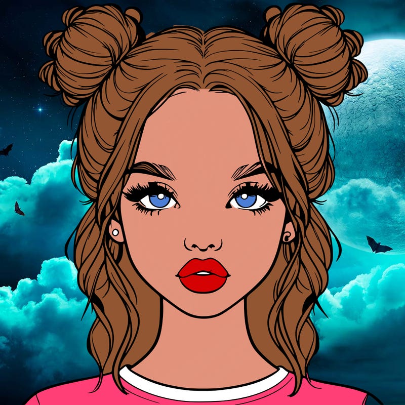 realistic girl with two buns in hair and lips