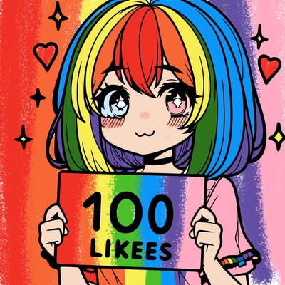 anima girl holding a 100 likes sign in her hand