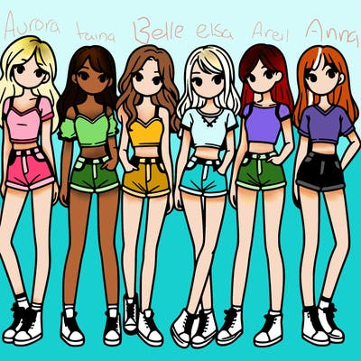 a group of girls wearing crop tops and shorts