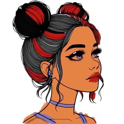 realistic girl with buns on the top of her head