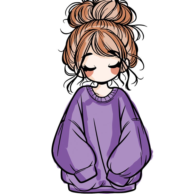 girl with baggy sweatshirt and messy bun