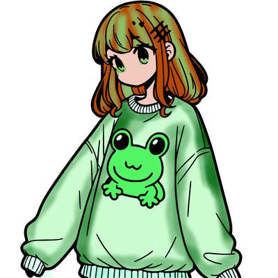 girl wearing frogging sweatshirt