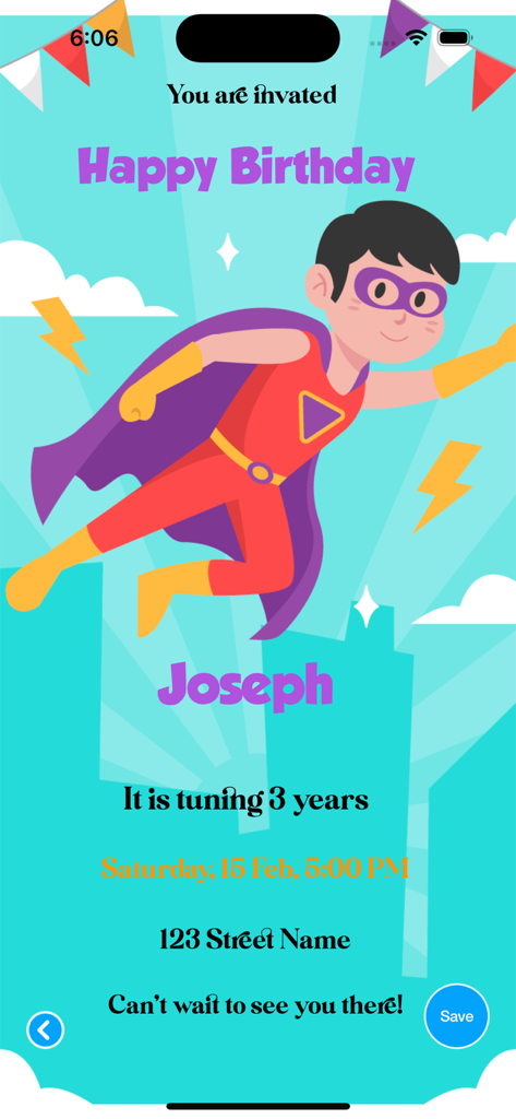 Birthday invitation maker . - A superhero themed digital birthday invitation for a third birthday party