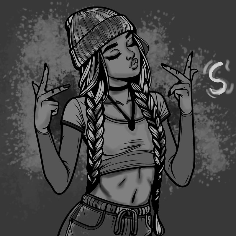 realistic teenage girl with braids and a beanie and crop top doing 🫶🏼