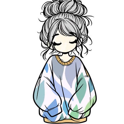 girl with baggy sweatshirt and messy bun