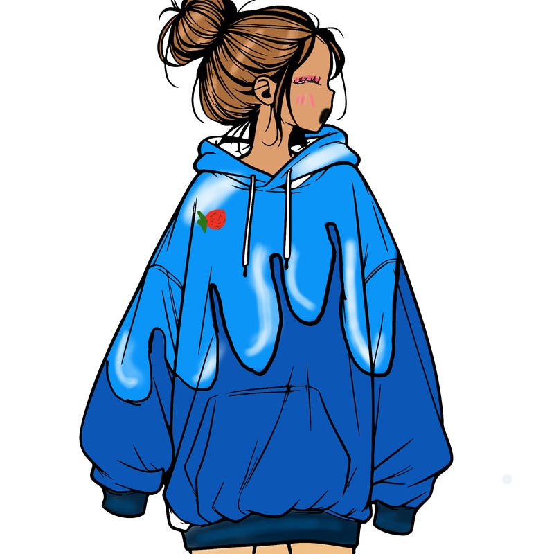 realistic girl with a oversized sweatshirt on and a bun