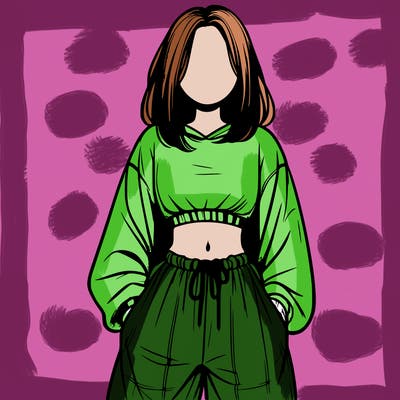 realistic girl faceless with baggy pants and a crop top