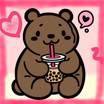 bear drinking boba tea