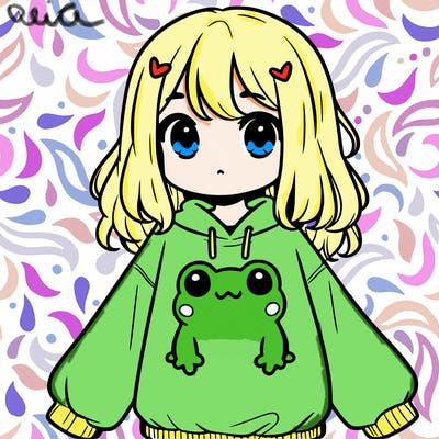 girl wearing frogging sweatshirt