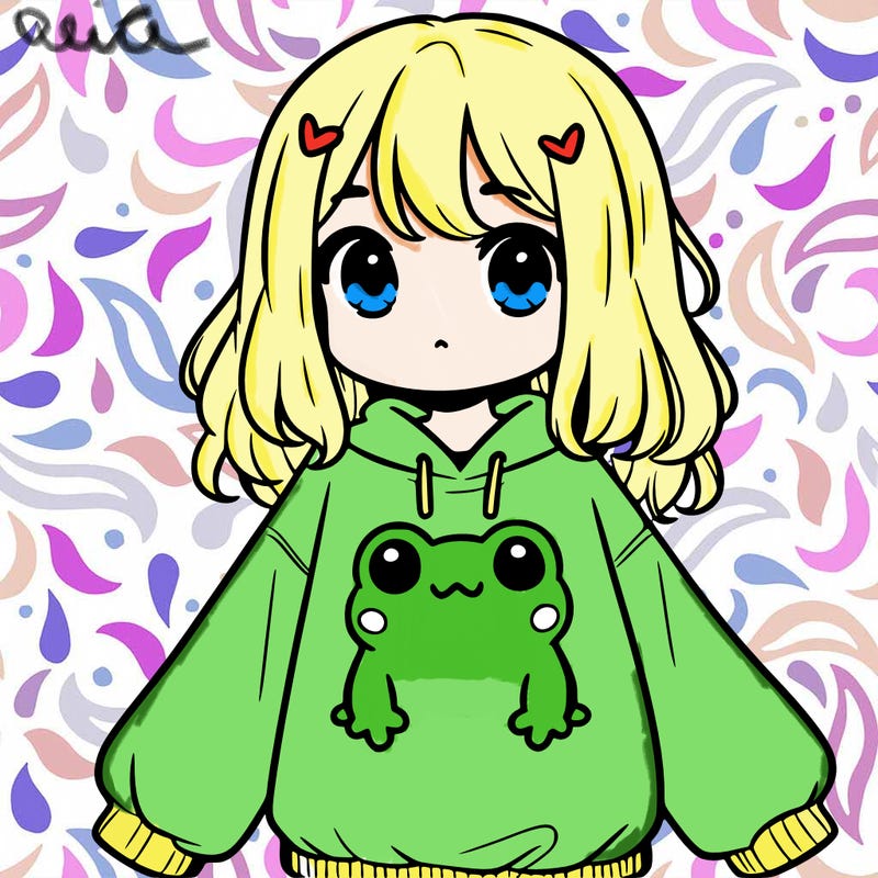 girl wearing frogging sweatshirt