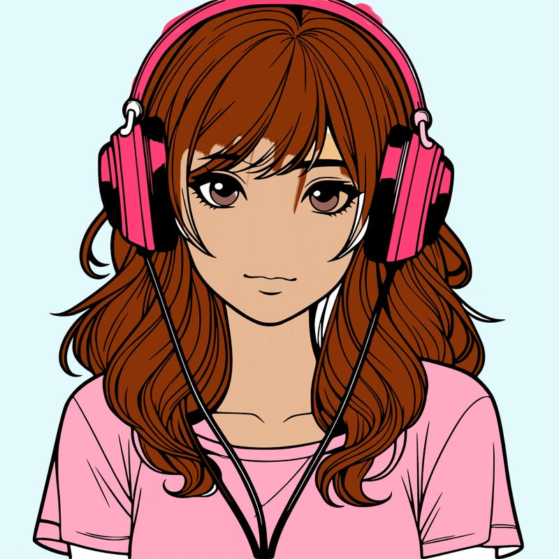 realistic girl with headphones on