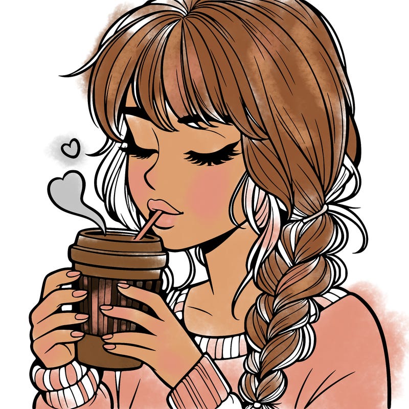 realistic girl drinking coffee