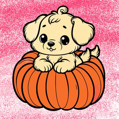 cute little puppy in a pumpkin