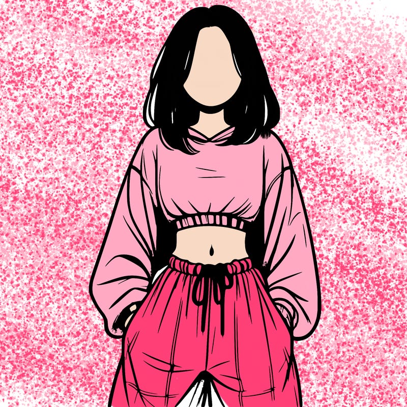 realistic girl faceless with baggy pants and a crop top