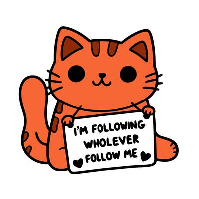 cat with a sign that says i’m following whoever follows me
