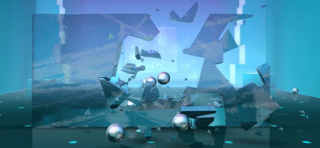 Mecánicas realistas de rotura de cristales en una dimensión azul futurista.