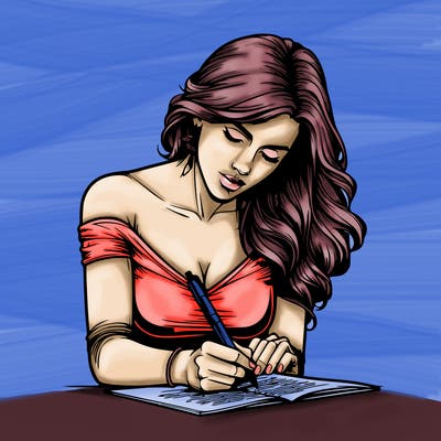 realistic female writing poetry