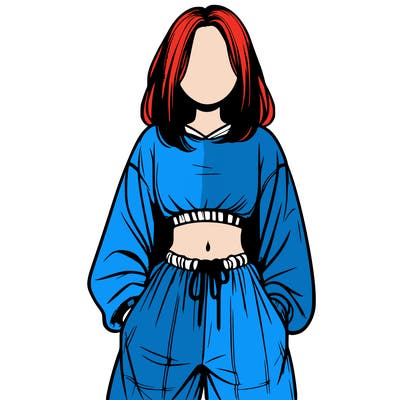 realistic girl faceless with baggy pants and a crop top