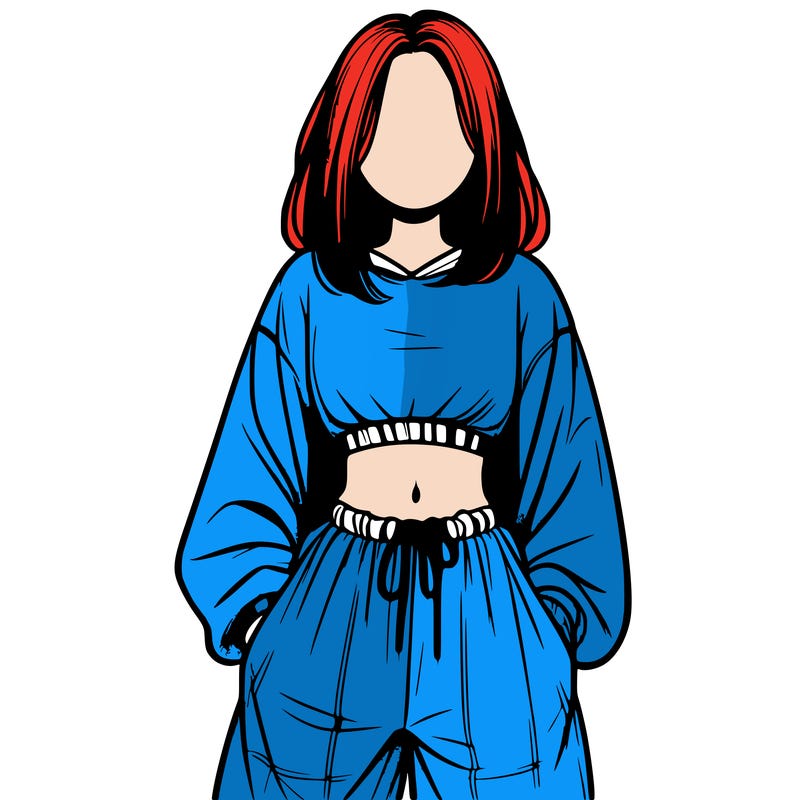 realistic girl faceless with baggy pants and a crop top