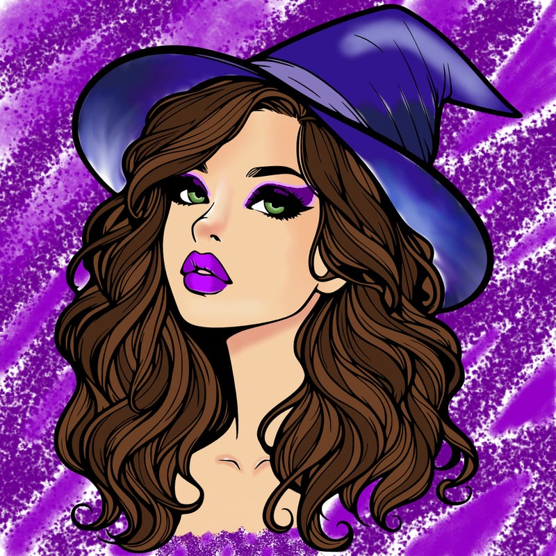 realistic witch girl with wavy hair and lips