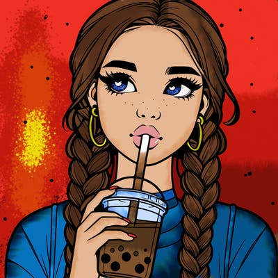 realistic girl with braided hair drinking boba