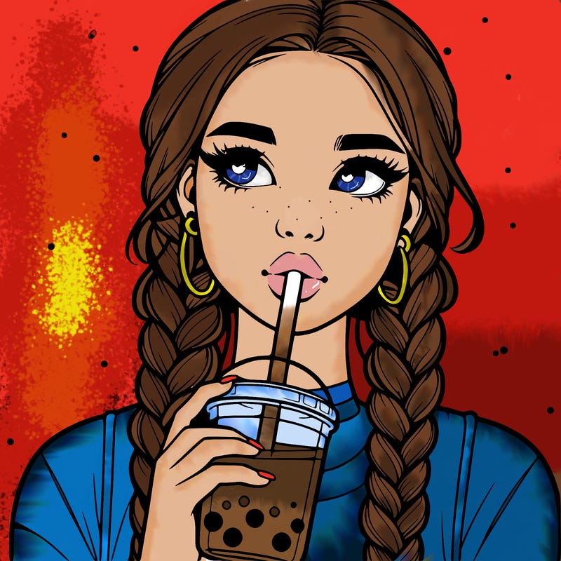 realistic girl with braided hair drinking boba
