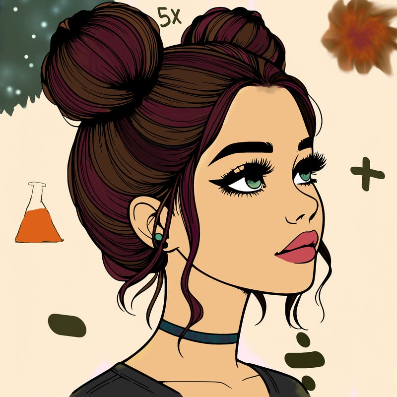 realistic girl with buns on the top of her head