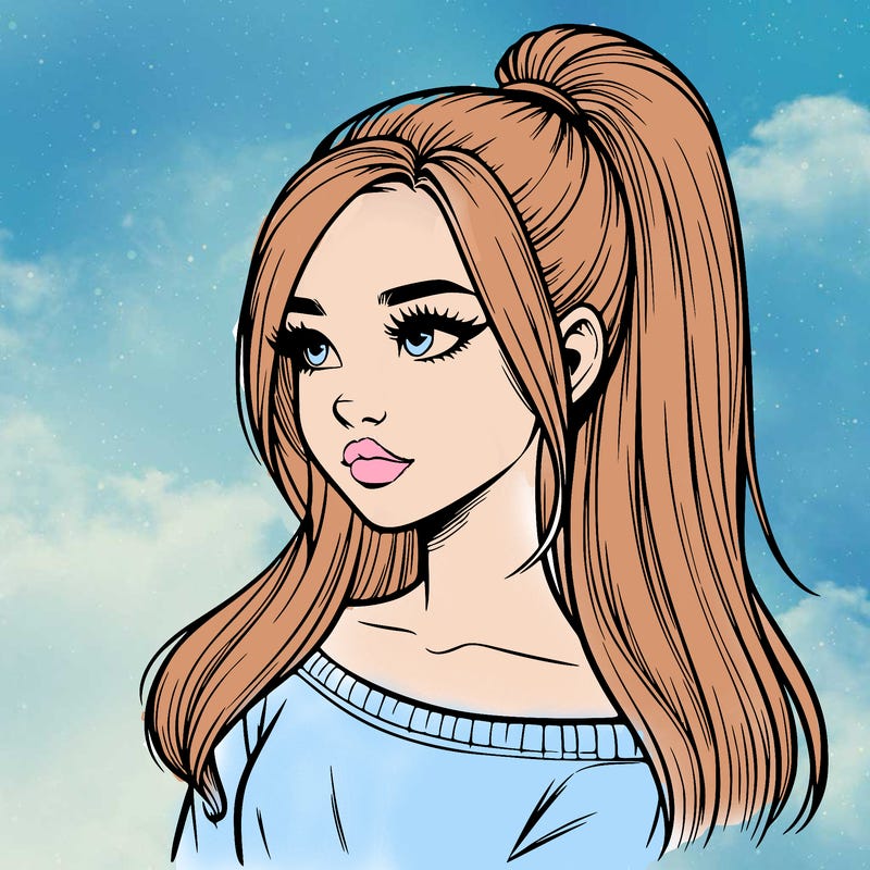realistic girl with a high ponytail