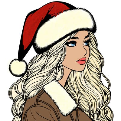 realistic girl in santa hat