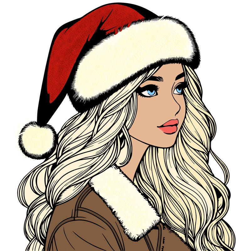 realistic girl in santa hat